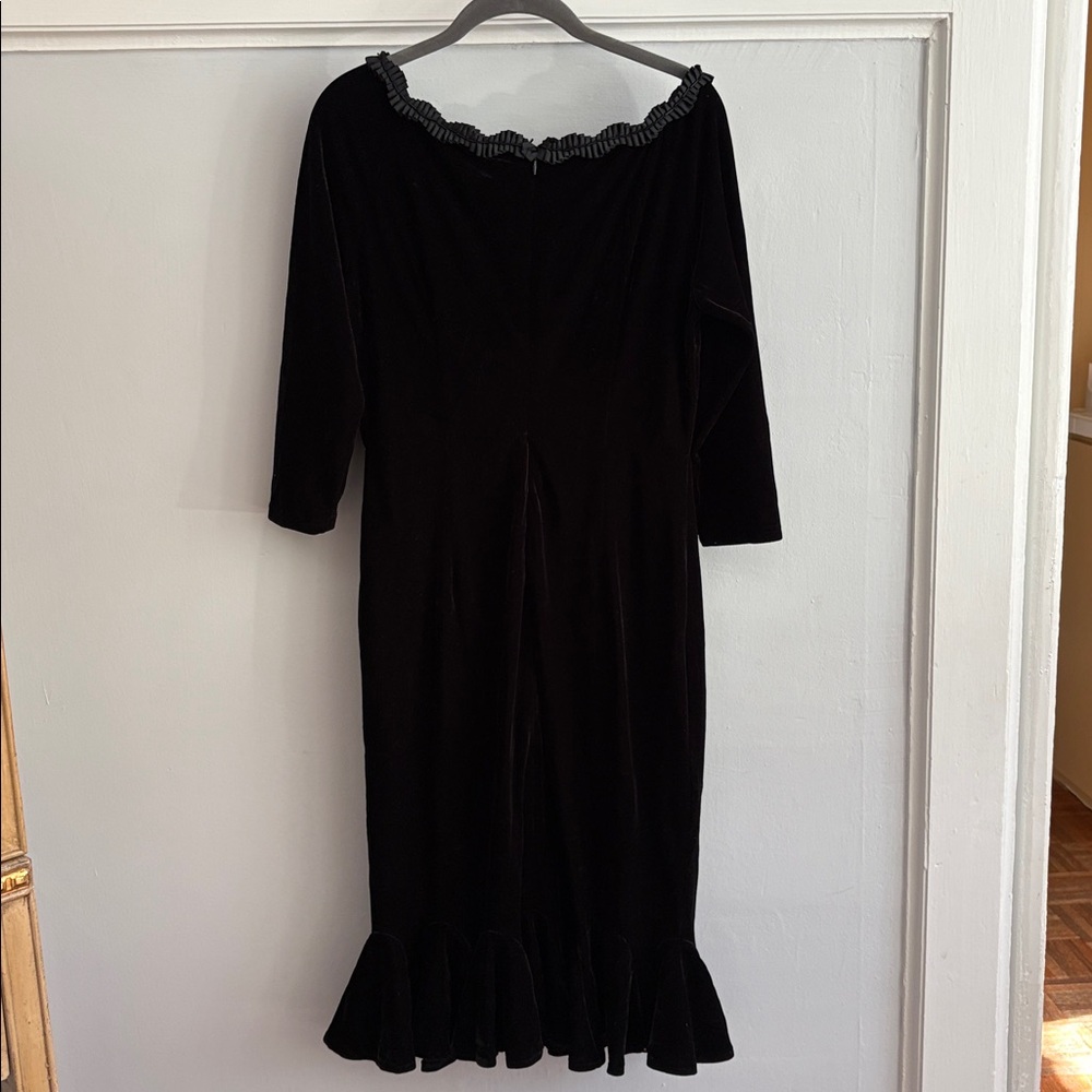 Black Velvet Bottom Ruffle Long Sleeve Dress
